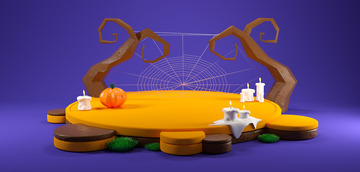 3D立体粘土质感万圣节主题背景展台