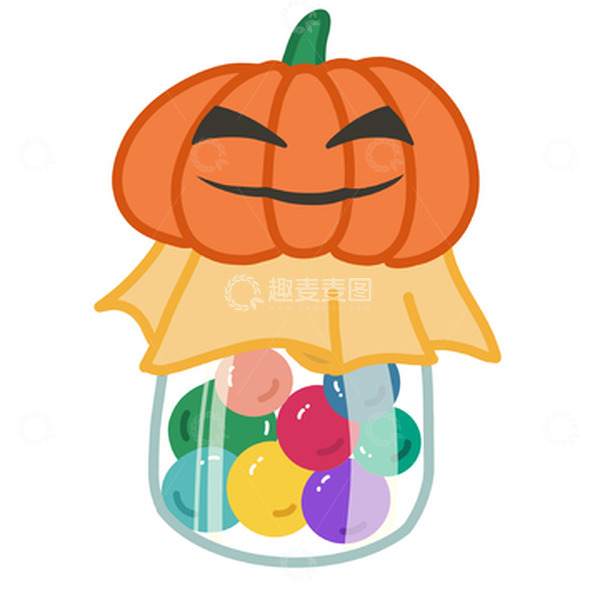 源文件下载【趣麦麦图】万圣节南瓜头糖果罐手绘卡通元素