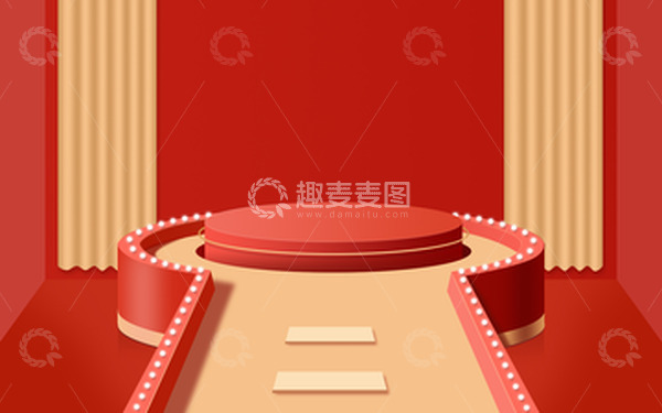 源文件下载【趣麦麦图】红色喜庆元旦国庆大促狂欢背景电商展台立体