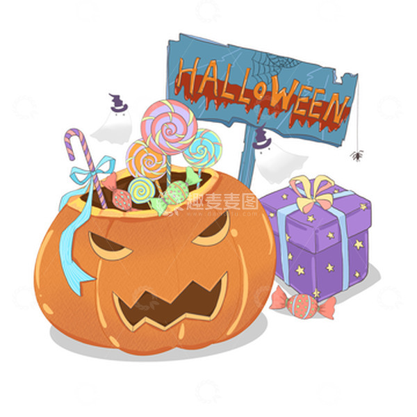 源文件下载【趣麦麦图】万圣节南瓜糖果手绘元素