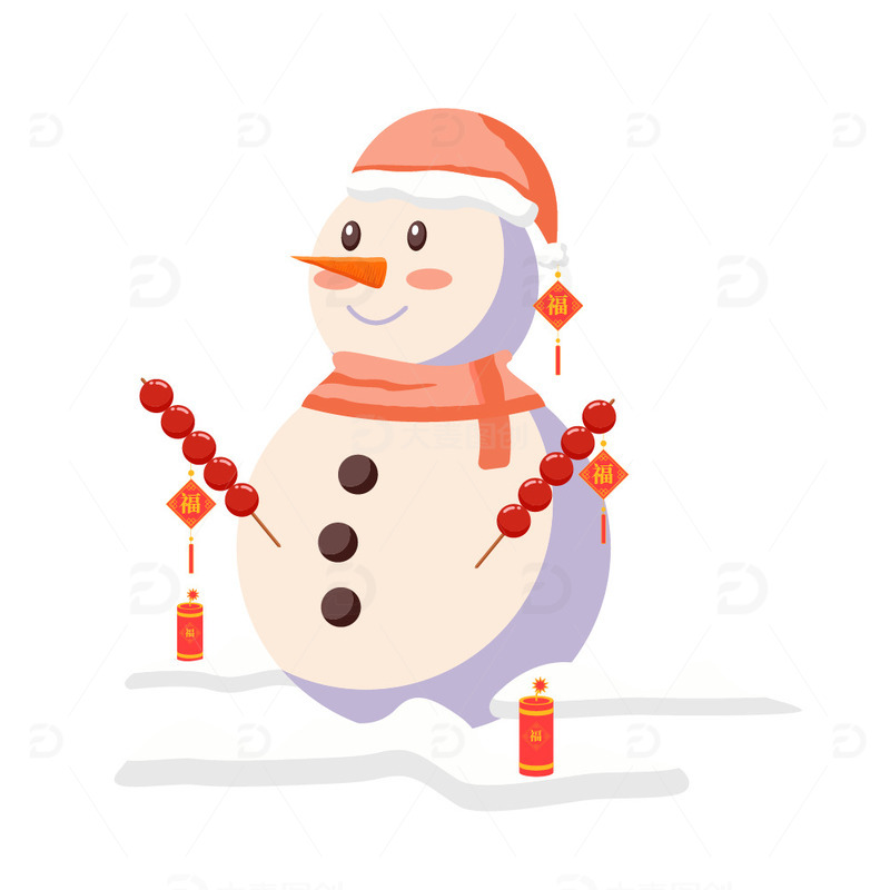 元旦喜庆新年雪人炮仗元素