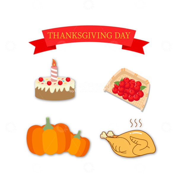 源文件下载【趣麦麦图】感恩节火鸡蛋糕元素