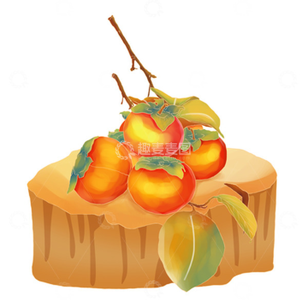 源文件下载【趣麦麦图】橘色柿子手绘国风元素霜降节气元素