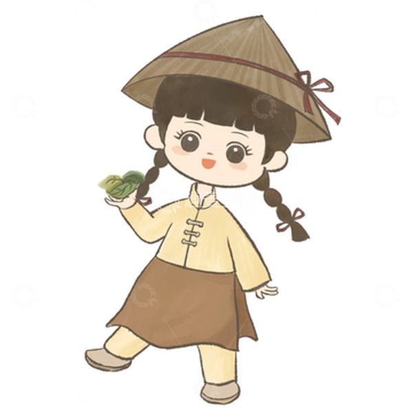 源文件下载【趣麦麦图】淡雅水彩风手绘可爱采茶小女孩
