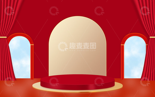 源文件下载【趣麦麦图】红色喜庆双11大促背景电商展台立体背景