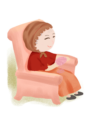 儿插扁平风坐椅子的老人手绘插画