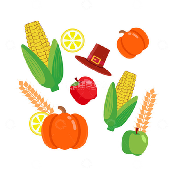 源文件下载【趣麦麦图】感恩节南瓜玉米元素