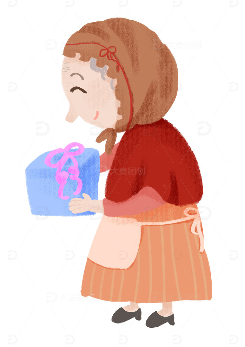 儿插绘本送礼物老人插画手绘元素