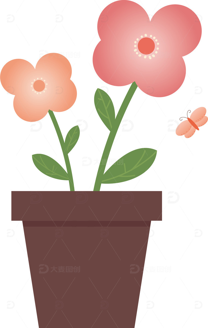 手绘花盆蝴蝶