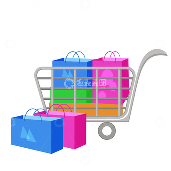 源文件下载【趣麦麦图】多彩，卡通，购物车，双十一