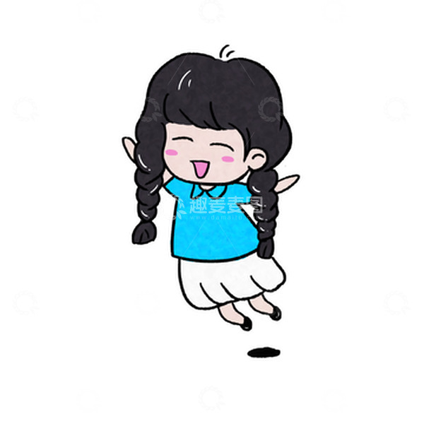 源文件下载【趣麦麦图】卡通跳起来高兴女孩子手绘图