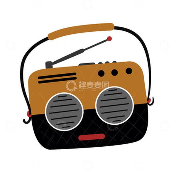 源文件下载【趣麦麦图】棕黑色手提方形收音机录音机