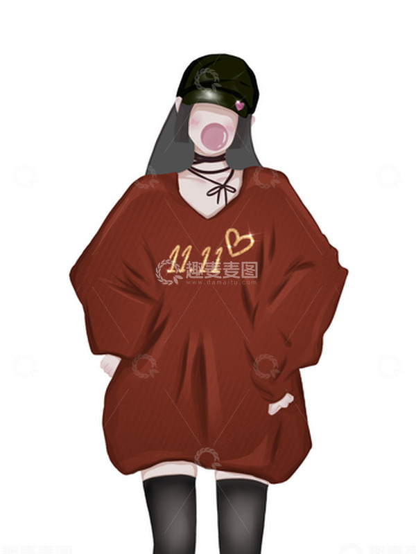 源文件下载【趣麦麦图】手绘双十一甜酷风少女购物页面装饰元素