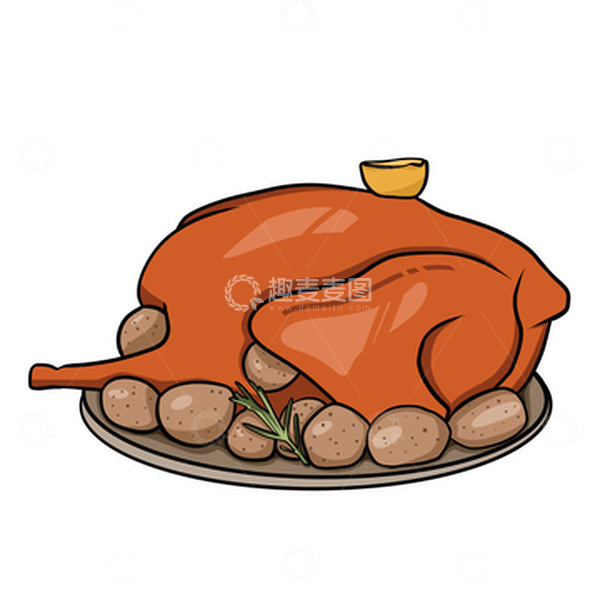 源文件下载【趣麦麦图】橙色火鸡烤火鸡感恩节手绘元素