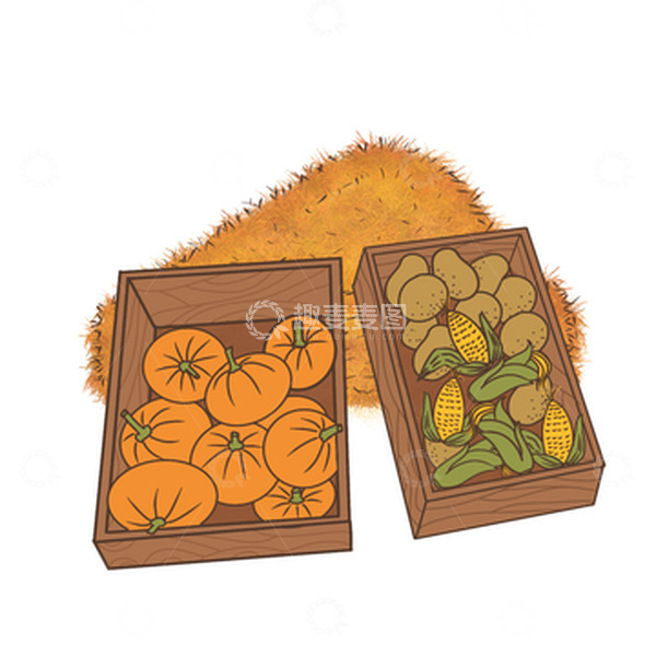 源文件下载【趣麦麦图】感恩节南瓜玉米土豆木筐草垛秋收丰收农场