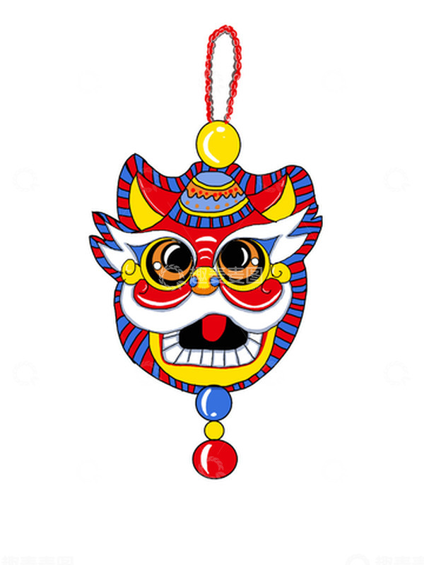 源文件下载【趣麦麦图】喜庆的红色新年元旦龙狮卡通手绘挂件