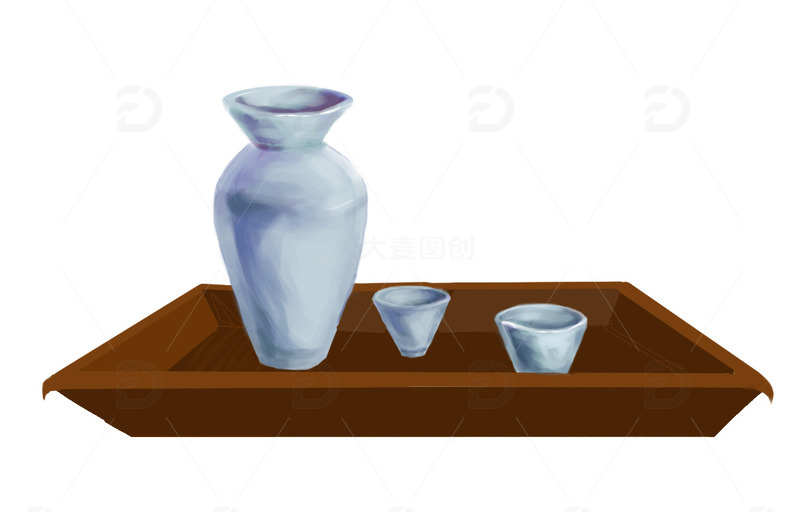 源文件下载【趣麦麦图】天青色古风酒壶杯子民国元素