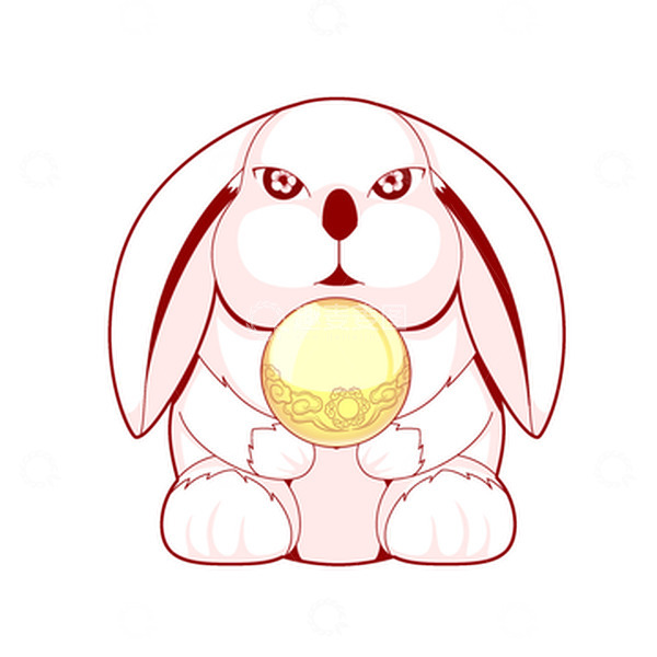 源文件下载【趣麦麦图】-粉白色兔年元旦抱金珠小兔子