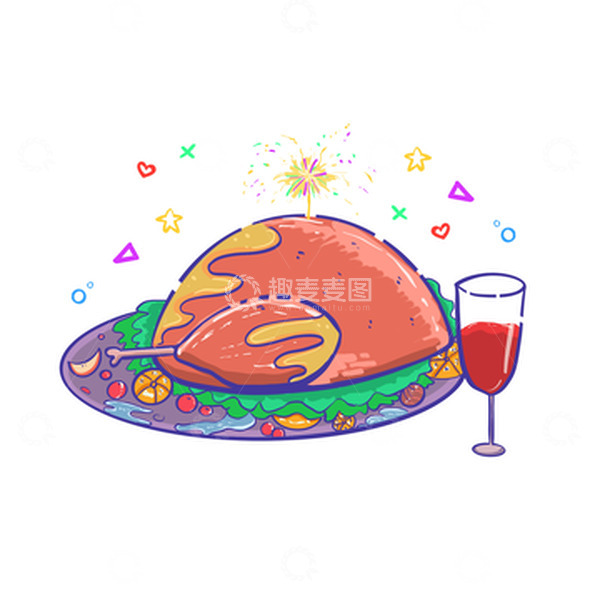 源文件下载【趣麦麦图】感恩节矢量烤鸡美食素材