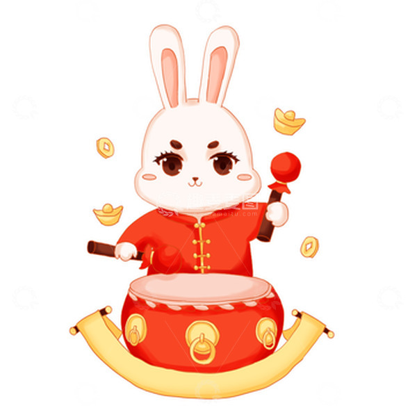 源文件下载【趣麦麦图】元旦喜庆兔年欢庆元旦打鼓元宝铜钱免扣元素