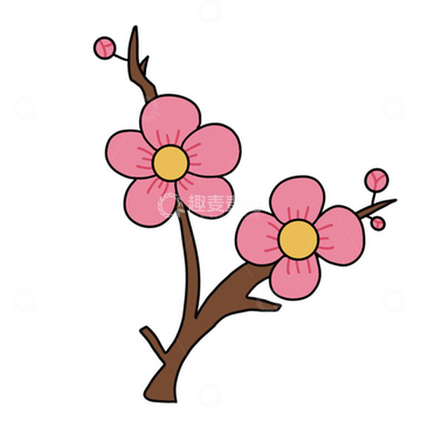 源文件下载【趣麦麦图】元旦手绘元素粉色小清新梅花