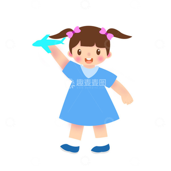 源文件下载【趣麦麦图】-蓝色可爱活泼的小女孩