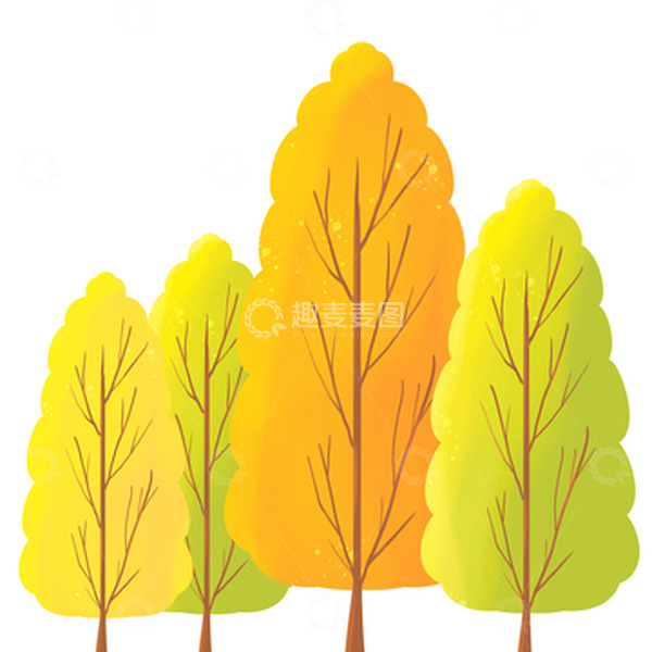 源文件下载【趣麦麦图】秋天霜降手绘扁平树木丛