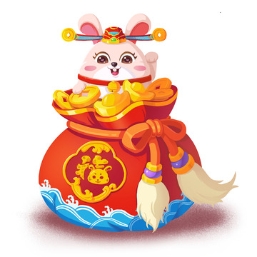 红色手绘兔年福袋元旦手绘图