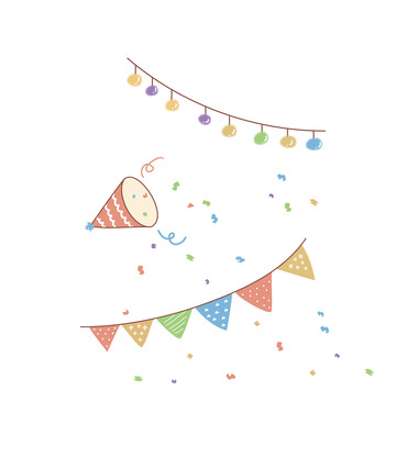 小清新手绘聚餐彩旗彩灯丝带活动生日感恩节