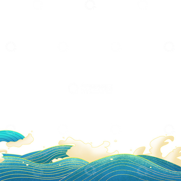 源文件下载【趣麦麦图】-中国风国潮蓝绿海浪波纹电商装饰手绘插画