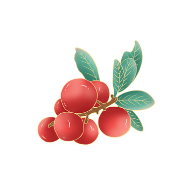 红色国潮古风插画蔓越桔浆果元素