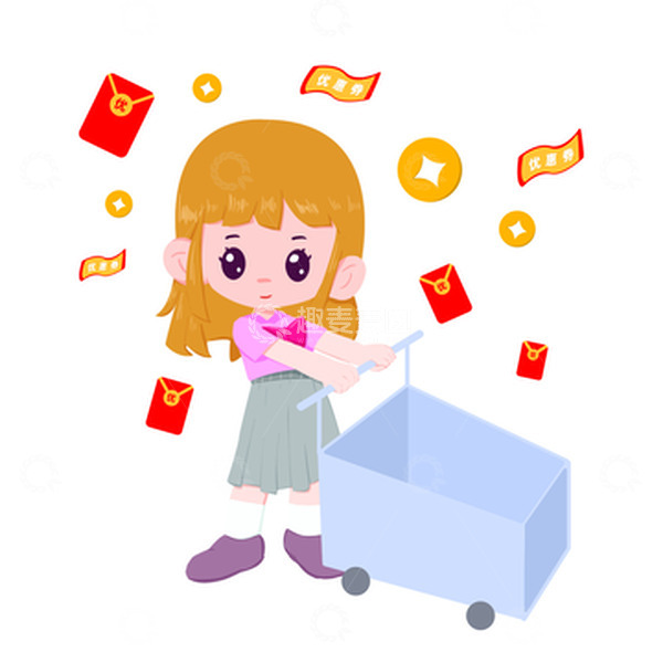 源文件下载【趣麦麦图】双十一女孩购物特惠手绘图
