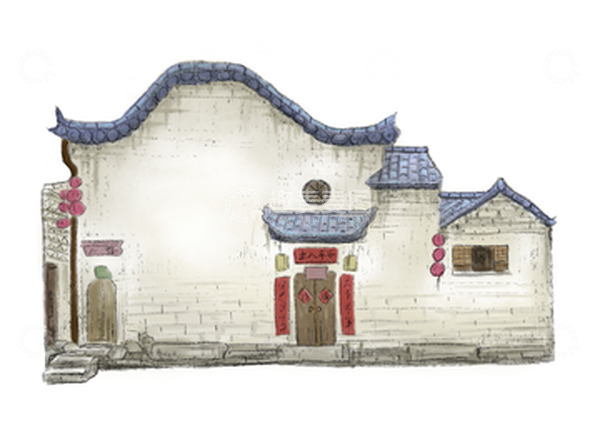 源文件下载【趣麦麦图】-黄灰色手绘国潮老屋子建筑素材