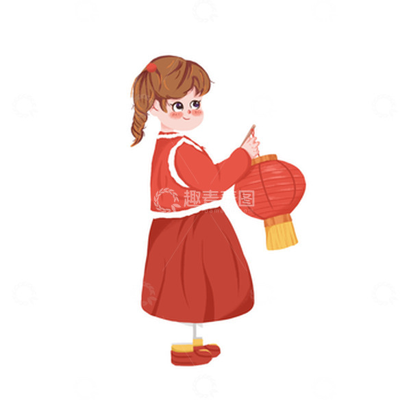 源文件下载【趣麦麦图】红色喜庆元旦春节灯笼女孩庆祝插画