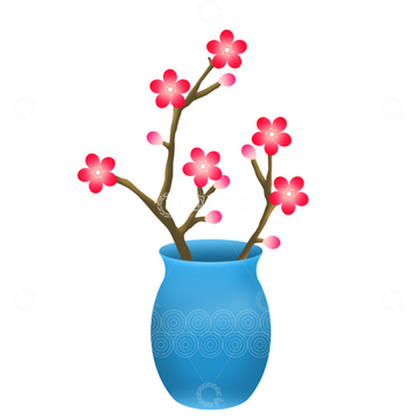 源文件下载【趣麦麦图】红色蓝色卡通装饰花瓶插画
