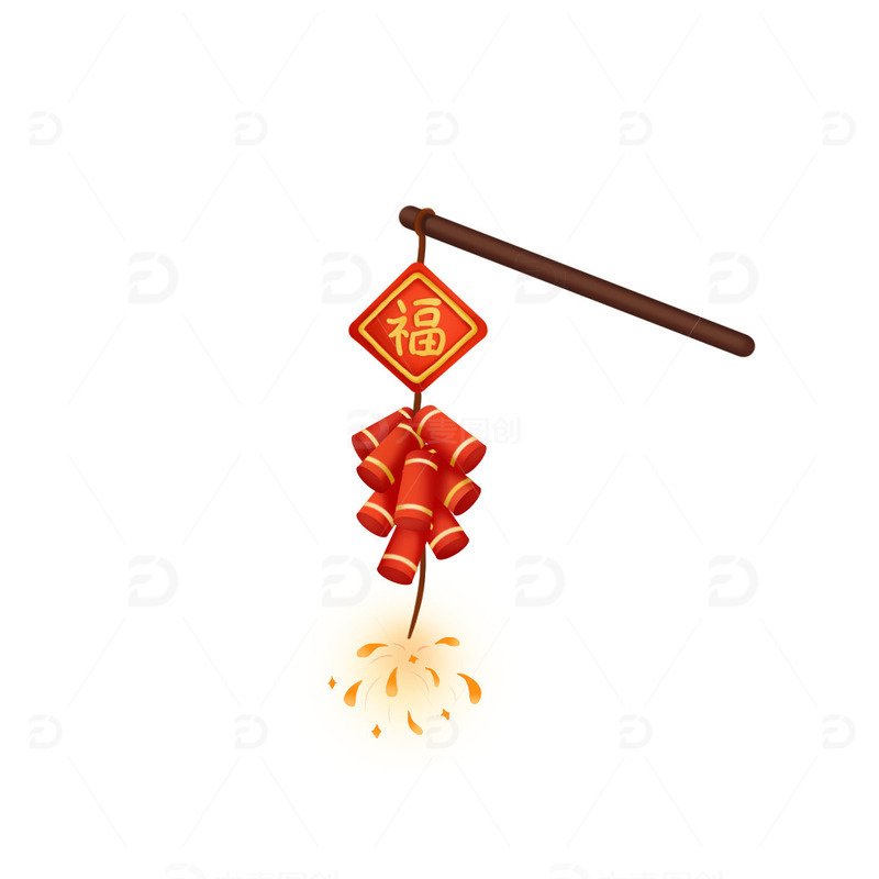 元旦春节节日喜庆红色手绘鞭炮炮仗