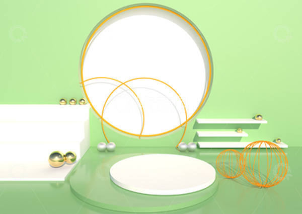 源文件下载【趣麦麦图】绿色背景建模质感小清新舞台