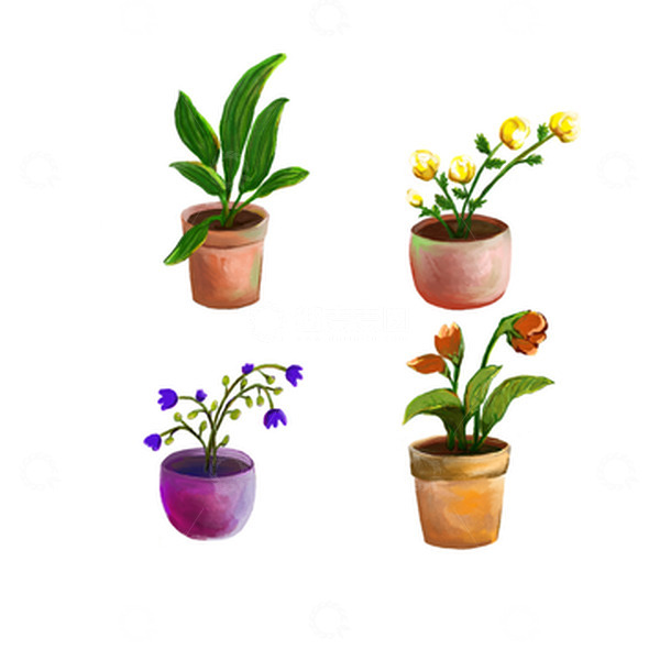 源文件下载【趣麦麦图】红黄蓝绿 手绘盆栽感恩节元素