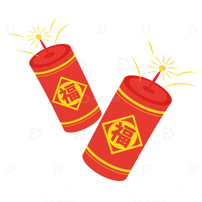 红色鞭炮兔年吉祥卡通手绘图