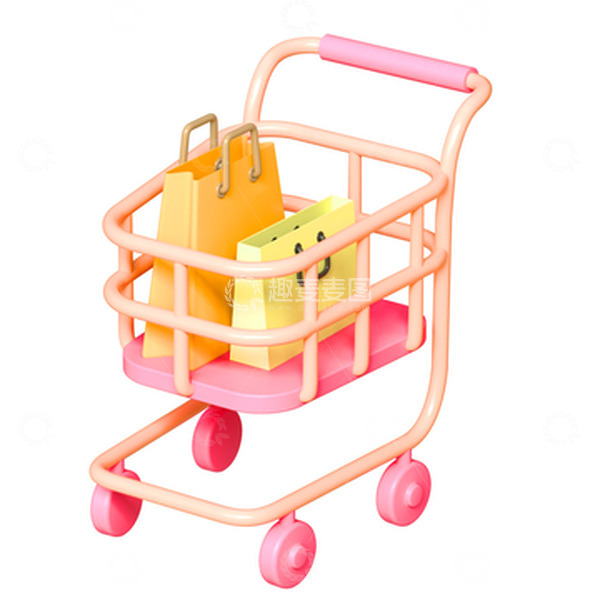 源文件下载【趣麦麦图】粉色购物车购物袋