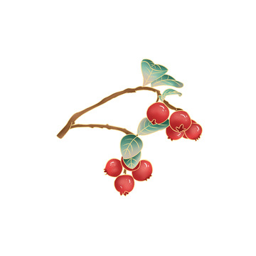 红色国潮插画蔓越桔浆果植物元素