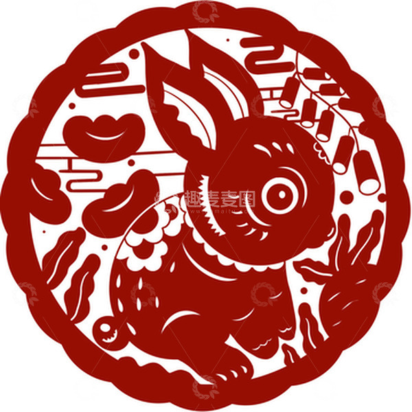 源文件下载【趣麦麦图】红色剪纸兔年生肖