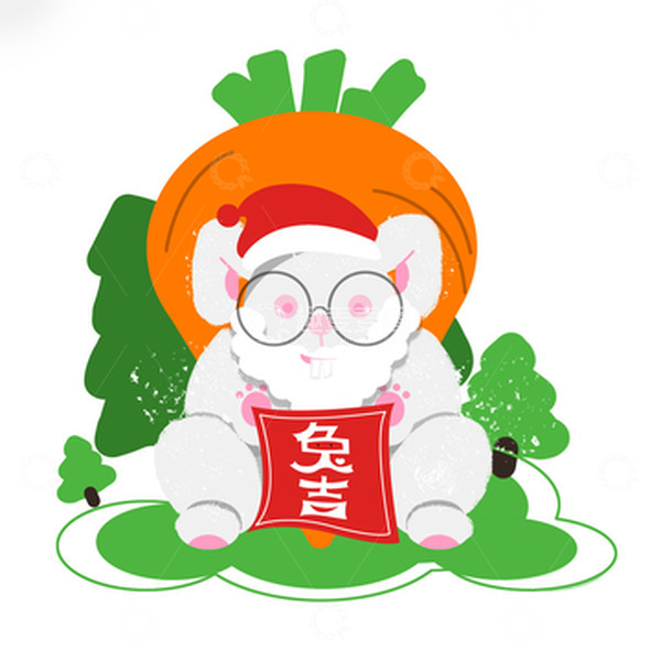 源文件下载【趣麦麦图】手绘兔子,兔年生肖,雪花,兔年