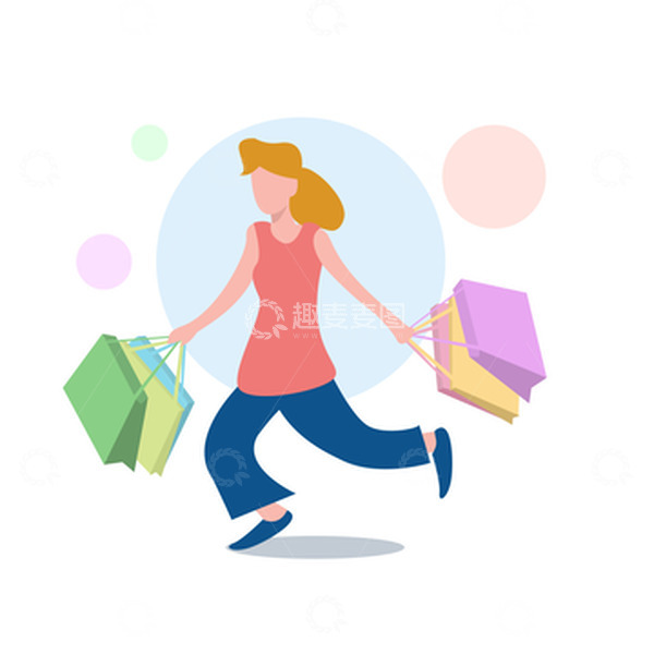源文件下载【趣麦麦图】手绘购物场景贴纸购物女孩