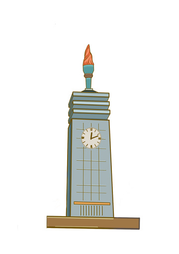 灰色手绘钟楼火炬建筑房屋素材