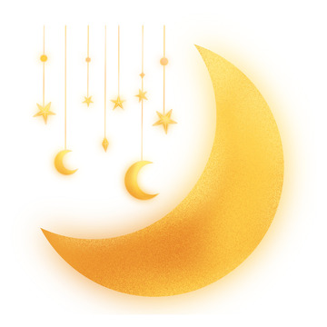 黄色梦幻唯美月亮星星发光手帐素材装饰