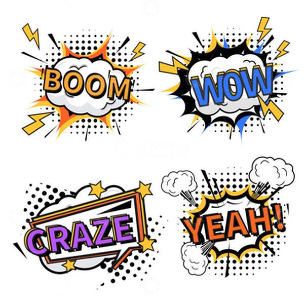 源文件下载【趣麦麦图】-卡通漫画爆炸白云闪电气泡对话边框