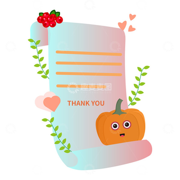 源文件下载【趣麦麦图】可爱卡通粉色渐变感恩节信笺
