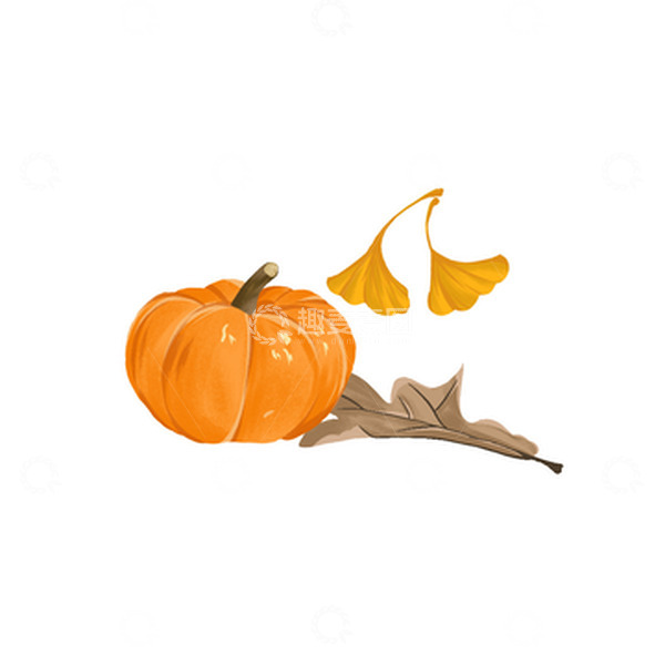 源文件下载【趣麦麦图】黄色手绘秋天南瓜落叶植物元素