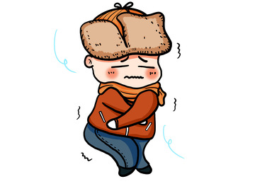 冬天寒冷风中发抖男生插画元素